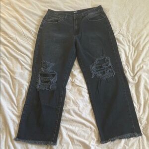 Black Flare Wide Leg Jeans with Raw Hem